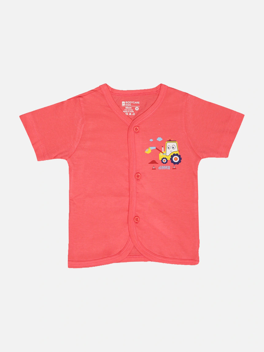Baby 100% Cotton Front Open Half Sleeves Short Suit Solid
