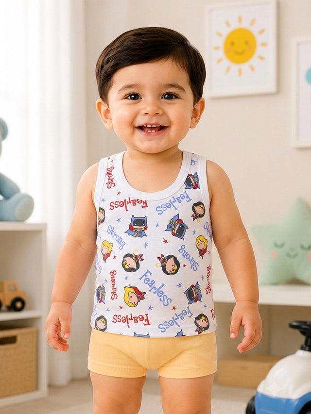 Unisex Baby 100% Cotton Sleeveless Vest with Round Neck, Cute Prints and Breathable Innerwear Comfort - Pack of 3