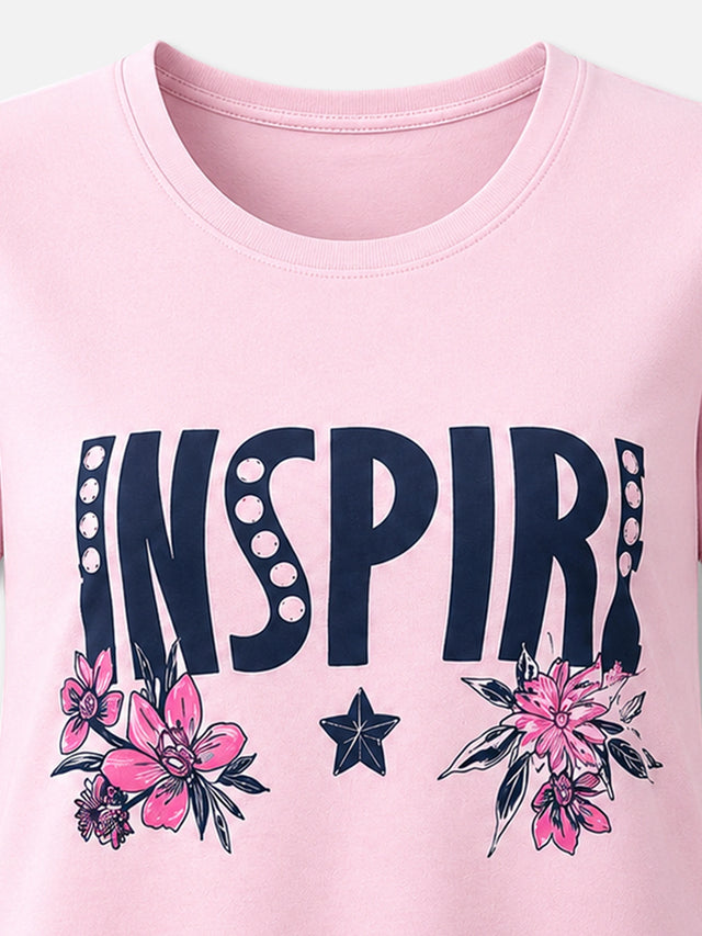 Women Cotton Long T-Shirt Round Neck Half Sleeves with Regular Fit Graphic Printed Styling for Casual Wear