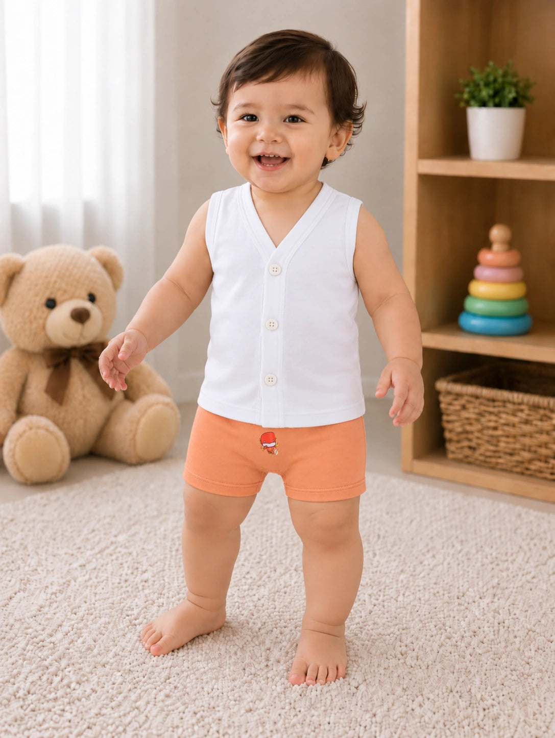 Unisex Baby 100% Cotton Trunks with Inner Elastic and Solid Styling for Everyday Innerwear Comfort - Pack of 3