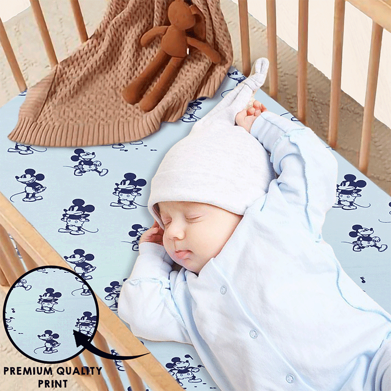 Bodycomfy 100% Cotton Hosiery Fitted Cot Sheet Pack of 2 -Disney Print and Royal Blue