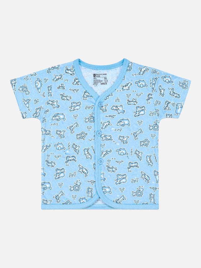 Baby 100% Cotton Front Open Half Sleeves Short Suit with Self Design for Everyday Comfort and Easy Dressing