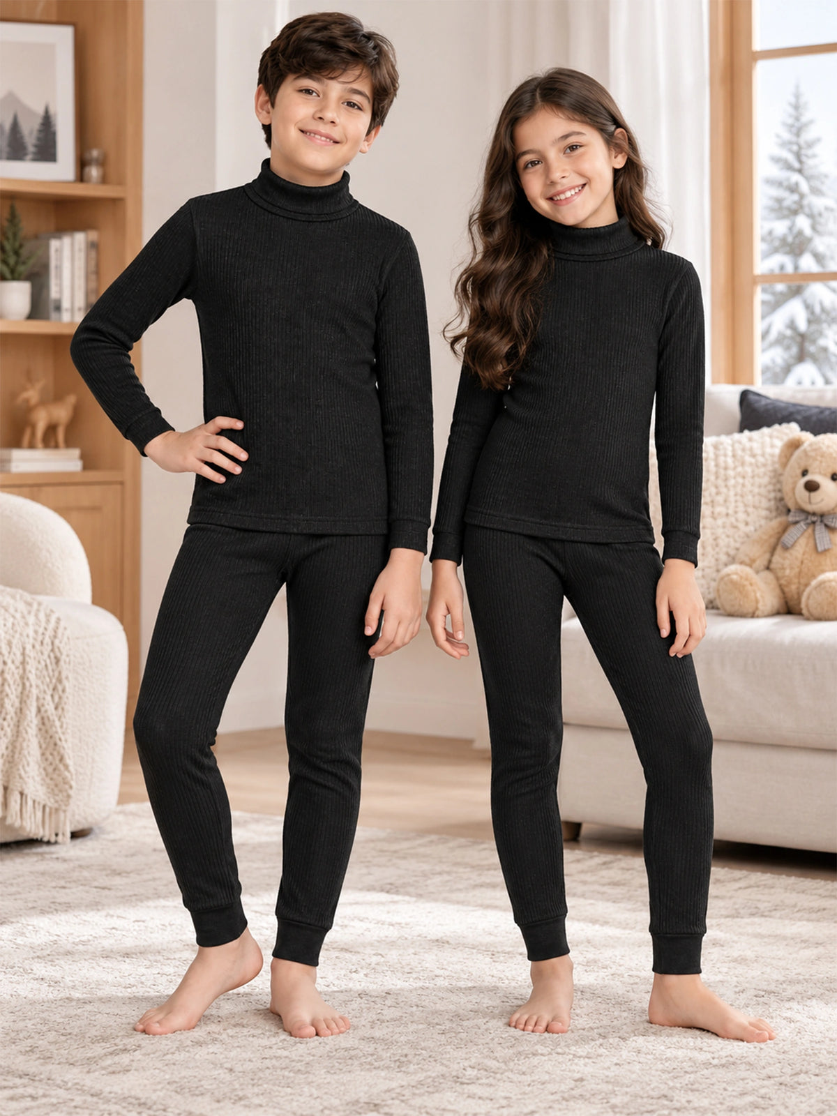 Unisex Full Sleeves High Neck Thermal Set for Winter Wear, Warm Base Layer Use and Cold Weather Comfort