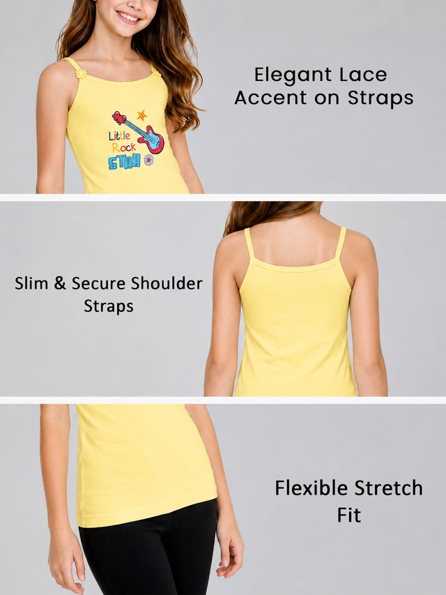 Girls 100% Cotton Printed Vest Camisole and Sleeveless Regular Fit for Innerwear Comfort - Pack of 4