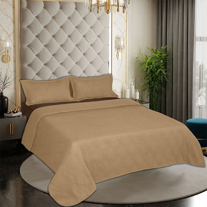 BodyComfy 100% Cotton Hosiery King-Size Fitted Bedcover – Layered Diamond Geometric Pattern