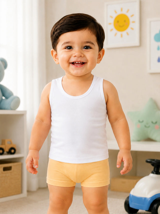 Baby Boys 100% Cotton Round Neck Sleeveless Innerwear Vest for Everyday Comfort and Regular Use - Pack of 6