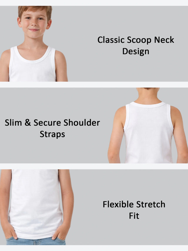 Boys Round Neck Innerwear Vest with Sleeveless Styling for Everyday Comfort and Easy Layering - Pack of 3