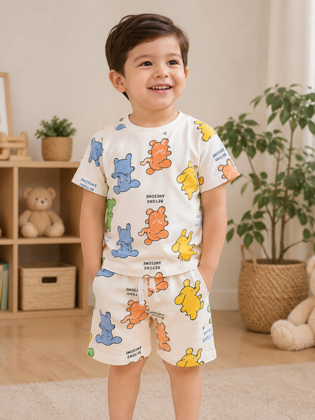 Baby Boys Cotton T-Shirt and Half Pant Set with Regular Fit for Summer Casual Wear and Playtime - Pack of 1