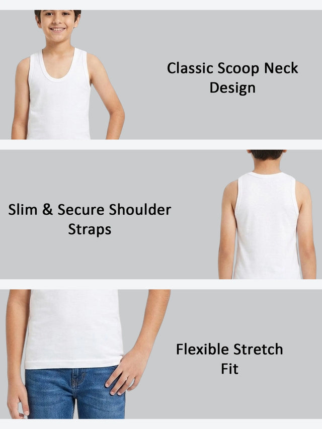 Boys GOTS Certified Organic Cotton Sleeveless Vest with Round Neck, Breathable Skin Friendly Innerwear Comfort - Pack of 2