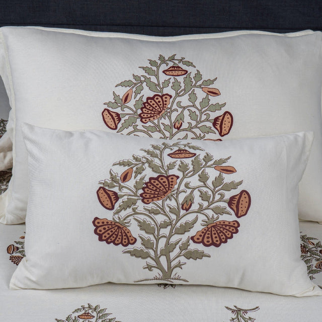 King Size Cotton Bedsheet Floral Handblock Ivory - Bodycare