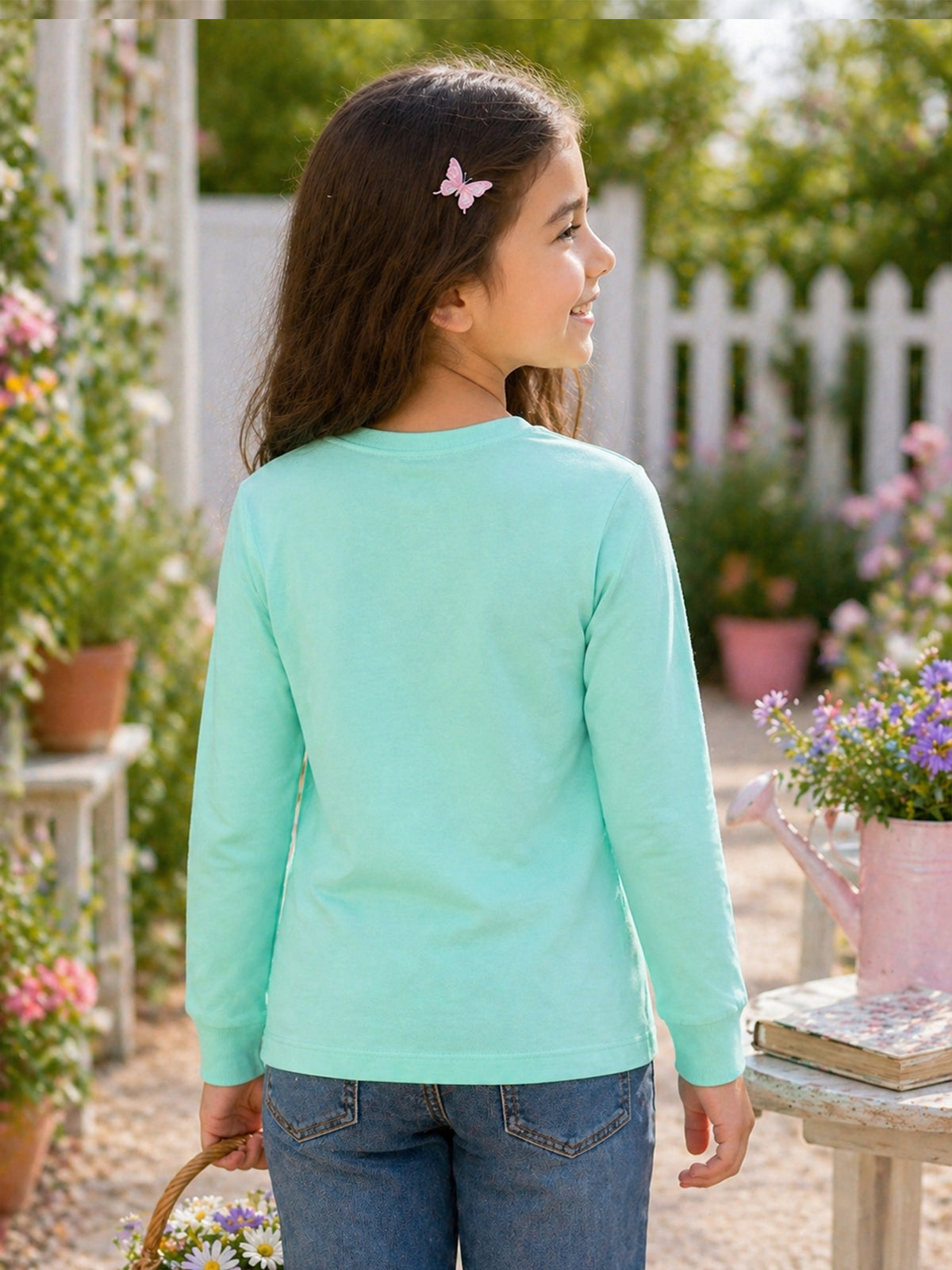 Girls 100% Cotton T-Shirt with Round Neck and Full Sleeves for Comfortable Casual Wear and Regular Use - Pack of 1
