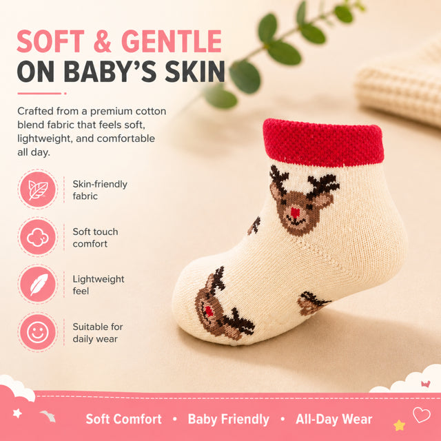 Anti Skid Ankle Length Socks for Infants Pack of 3, Soft Breathable Stretchable for daily wear