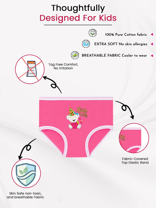 Girls Printed Innerwear Panty with Top Elastic for Everyday Comfort, Easy Fit and Wardrobe Essentials - Pack of 3