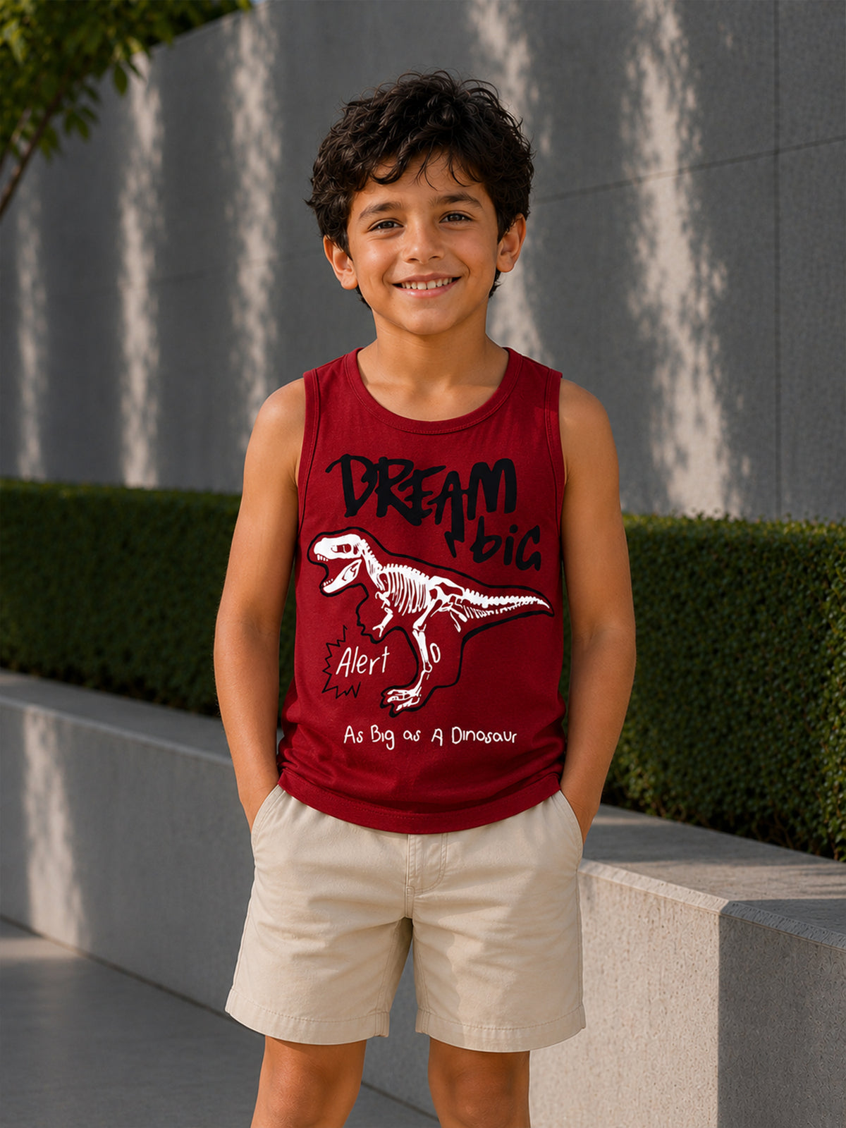 Boys Cotton Printed Sleeveless T-Shirt with Round Neck and Regular Fit for Casual Wear and Easy Movement