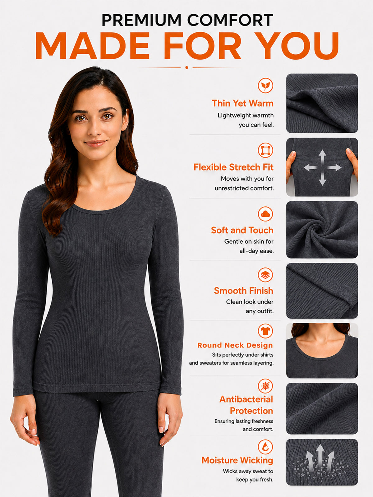 Women Full Sleeves Round Neck Thermal Top for Winter Wear, Everyday Warmth and Comfortable Base Layer Use
