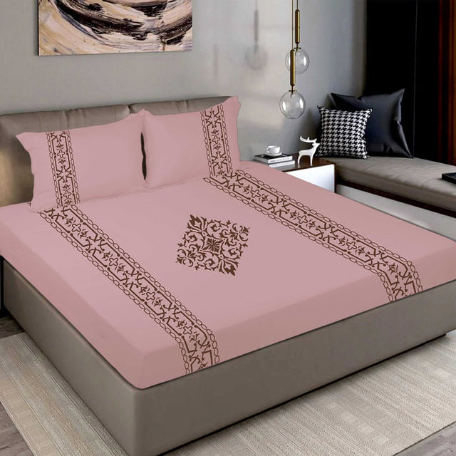 King Size Cotton Fitted Bedsheet Applique Print - Bodycare