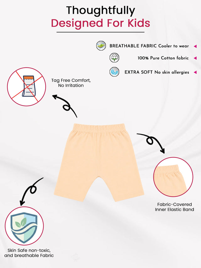 Girls 100% Cotton Shorts with Comfortable Fit for Everyday Essentials, Lounge Wear and Regular Use - Pack of 3