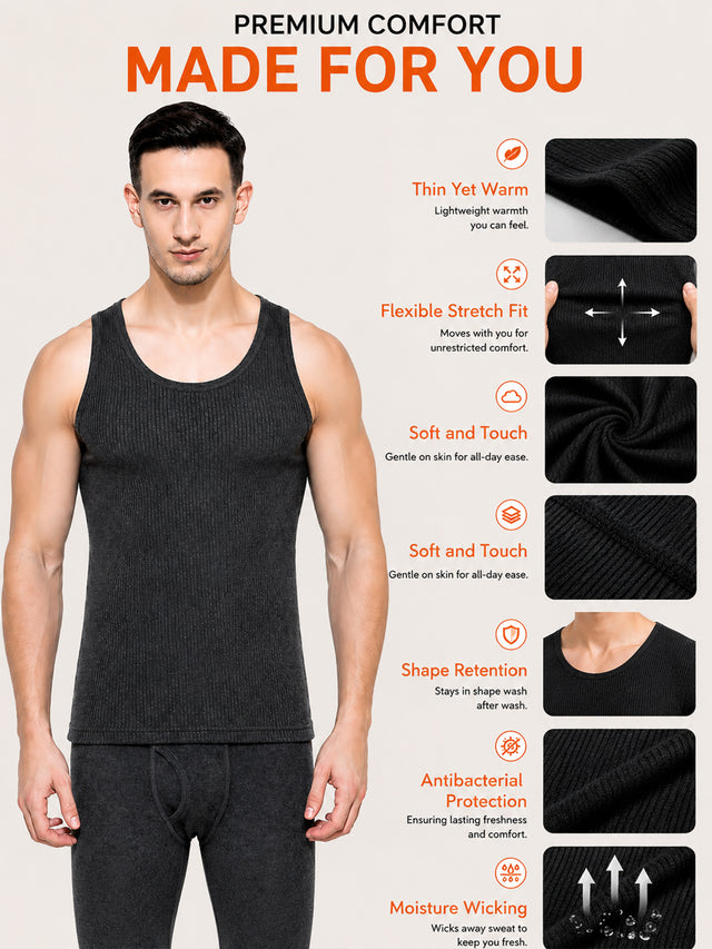 Men Antibacterial Sleeveless Thermal Top with Round Neck and Regular Fit for Winter Base Layering - Pack of 1