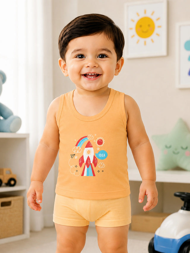 Unisex Baby 100% Cotton Round Neck Sleeveless Vest for Innerwear Comfort and Regular Use - Pack of 3