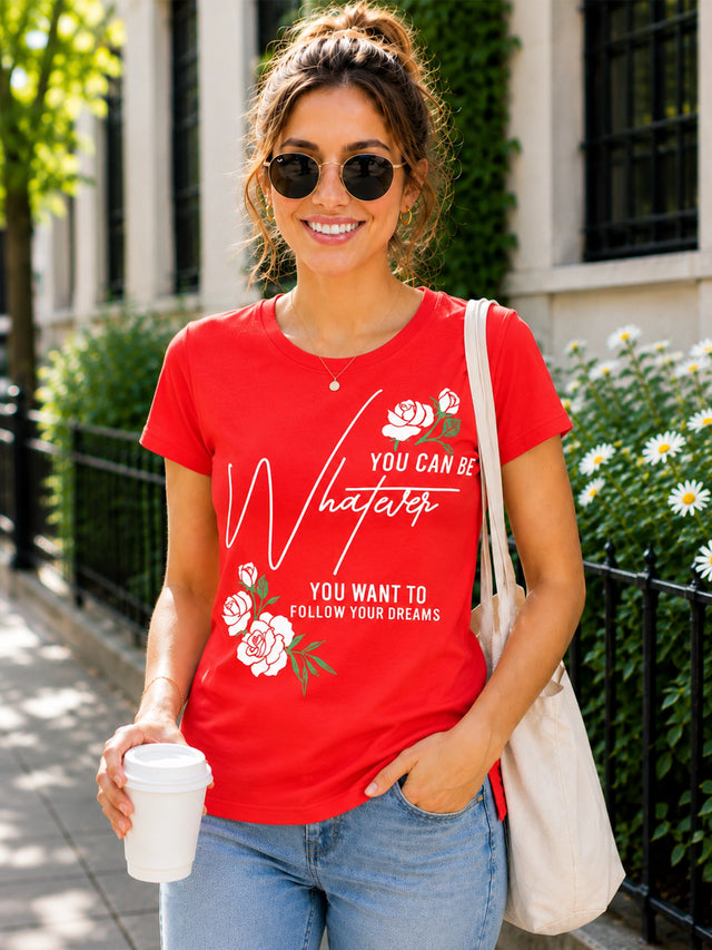 Women Cotton Long T-Shirt Round Neck Half Sleeves with Regular Fit Graphic Printed Styling for Casual Wear