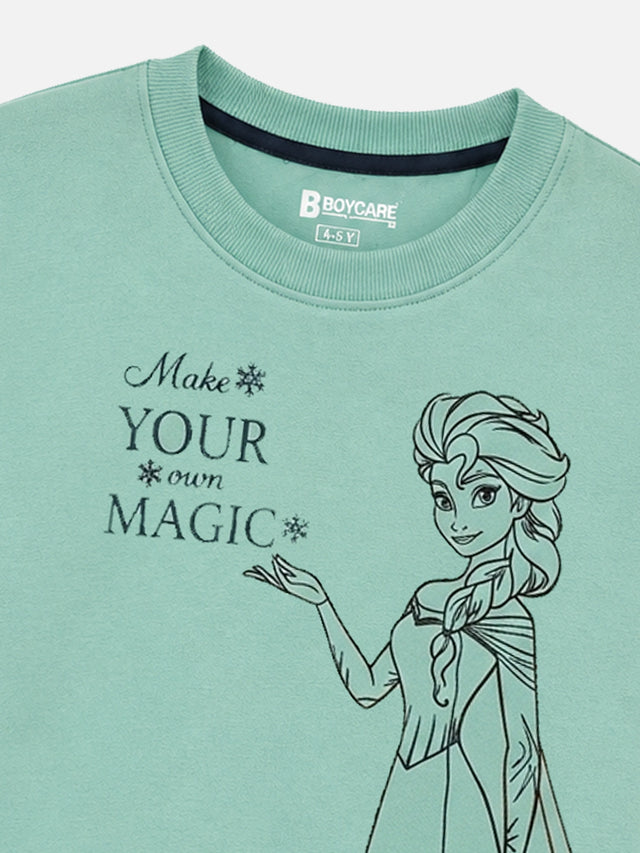 Girls Princess Printed Round Neck Sweatshirt with Full Sleeves for Casual Wear and Cool-Weather Comfort