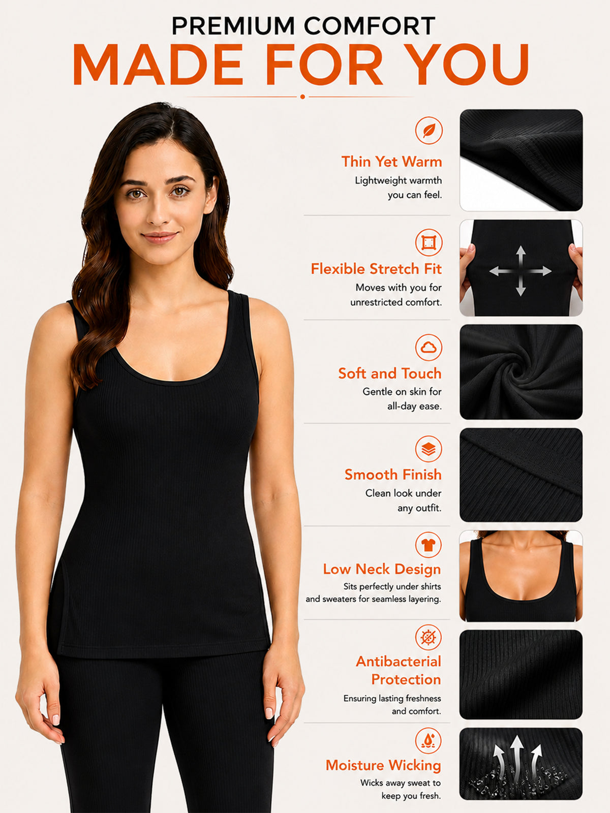 Women Cotton Antibacterial Sleeveless Thermal Top with Round Neck Regular Fit for Winter Layering Comfort - Pack of 1