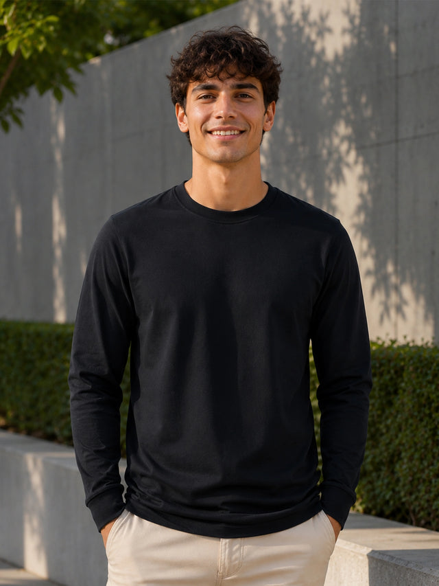 Men Rich Cotton T-Shirt Round Neck Full Sleeves with Regular Fit Styling for Casual Wear and Wardrobe Essentials