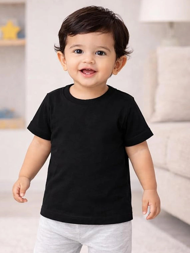 Baby Boys 100% Cotton Plain Round Neck Half Sleeve T-Shirt with Soft Breathable Regular Fit for Casual Wear - Pack of 2