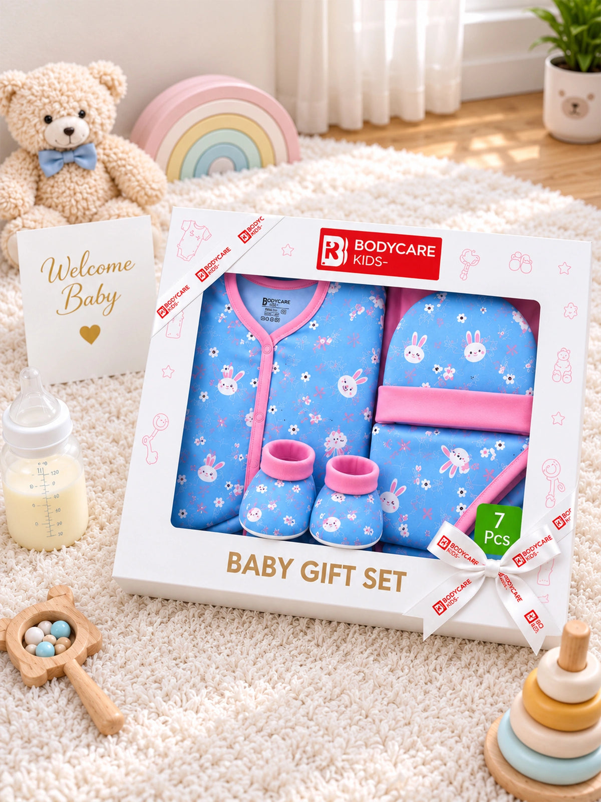 Baby Gift Set for Everyday Baby Care, Coordinated Essentials, Gentle Use and Practical Wardrobe Pairing - Pack of 7