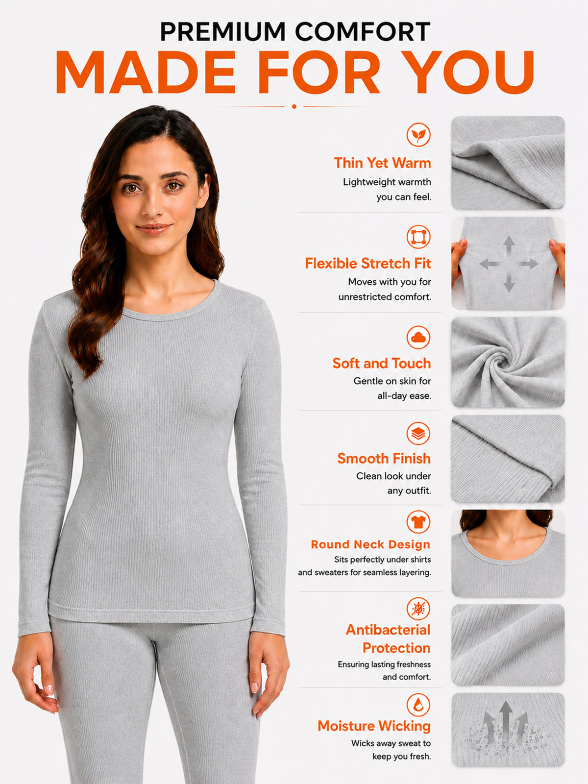 Women Round Neck Thermal Top with Full Sleeves for Cold Weather Wear, Warm Base Layer Use and Everyday Comfort