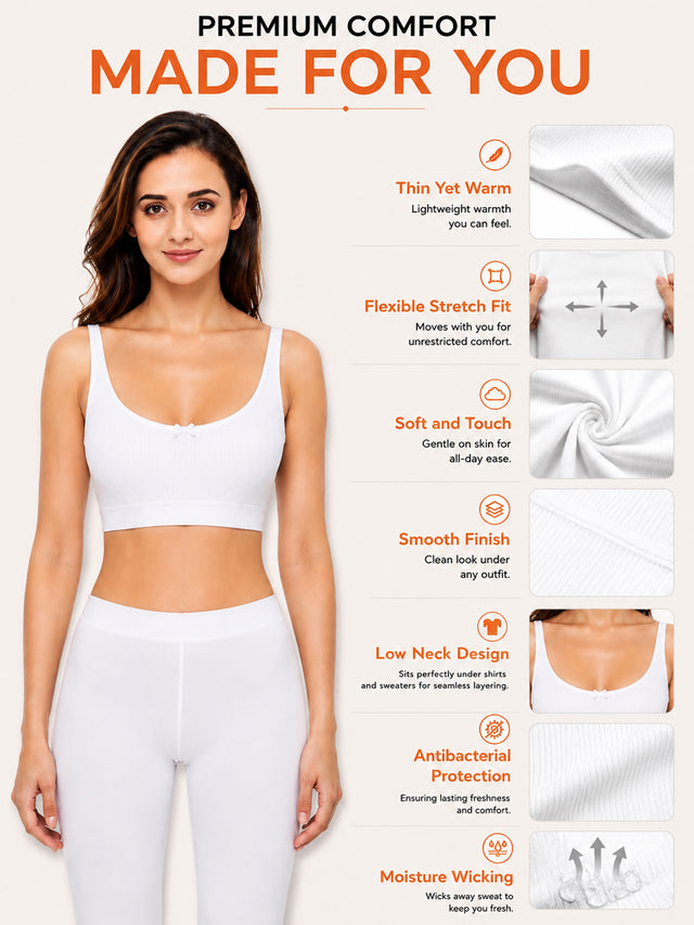 Women Antibacterial Sleeveless Thermal Top with Round Neck Design for Winter Base Layering and Cold-Weather Comfort