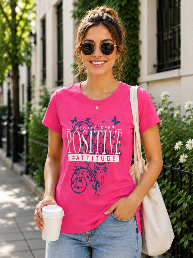 Women Cotton Long T-Shirt Round Neck Half Sleeves with Regular Fit Graphic Printed Styling for Casual Wear