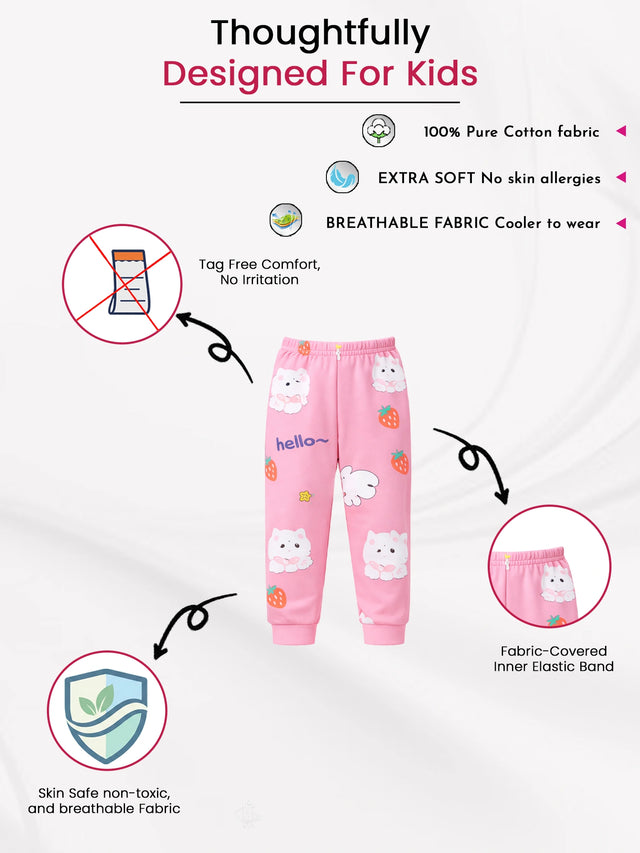 Baby Girls Cotton Pyjama Pants with Inner Elastic for Sleepwear and Everyday Nightwear Comfort - Pack of 1