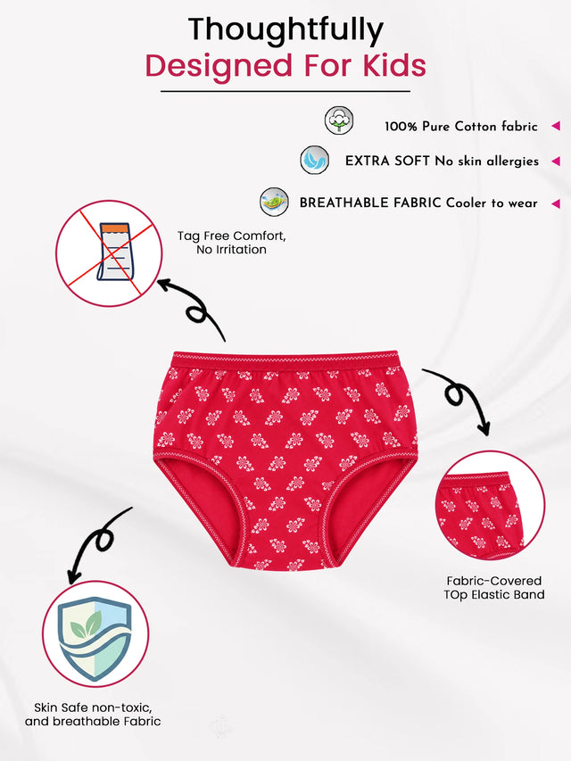 Baby Girls Printed Panties with Top Elastic for Everyday Innerwear Comfort and Regular Wardrobe Use - Pack of 6