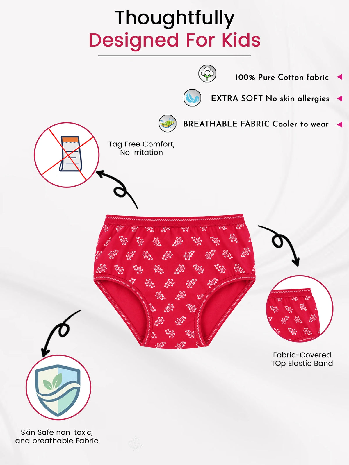 Baby Girls Printed Panties with Top Elastic for Everyday Innerwear Comfort and Regular Wardrobe Use - Pack of 6