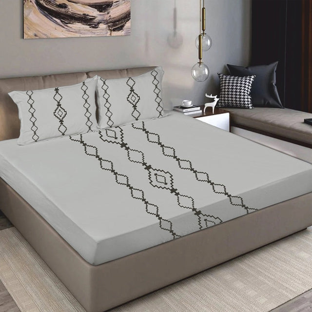 King Size Cotton Bedsheet Burgundy Geometric - Bodycare