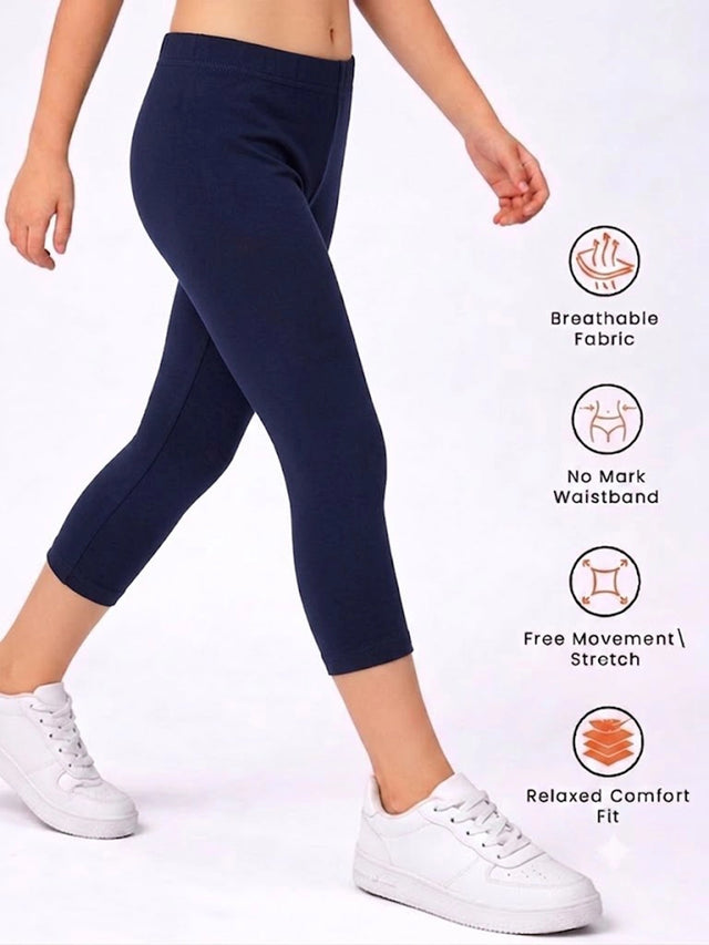 Girls Cotton Spandex Capri Slim Fit Bottom Wear for Flexible Movement, Easy Layering and Casual Styling - Pack of 1