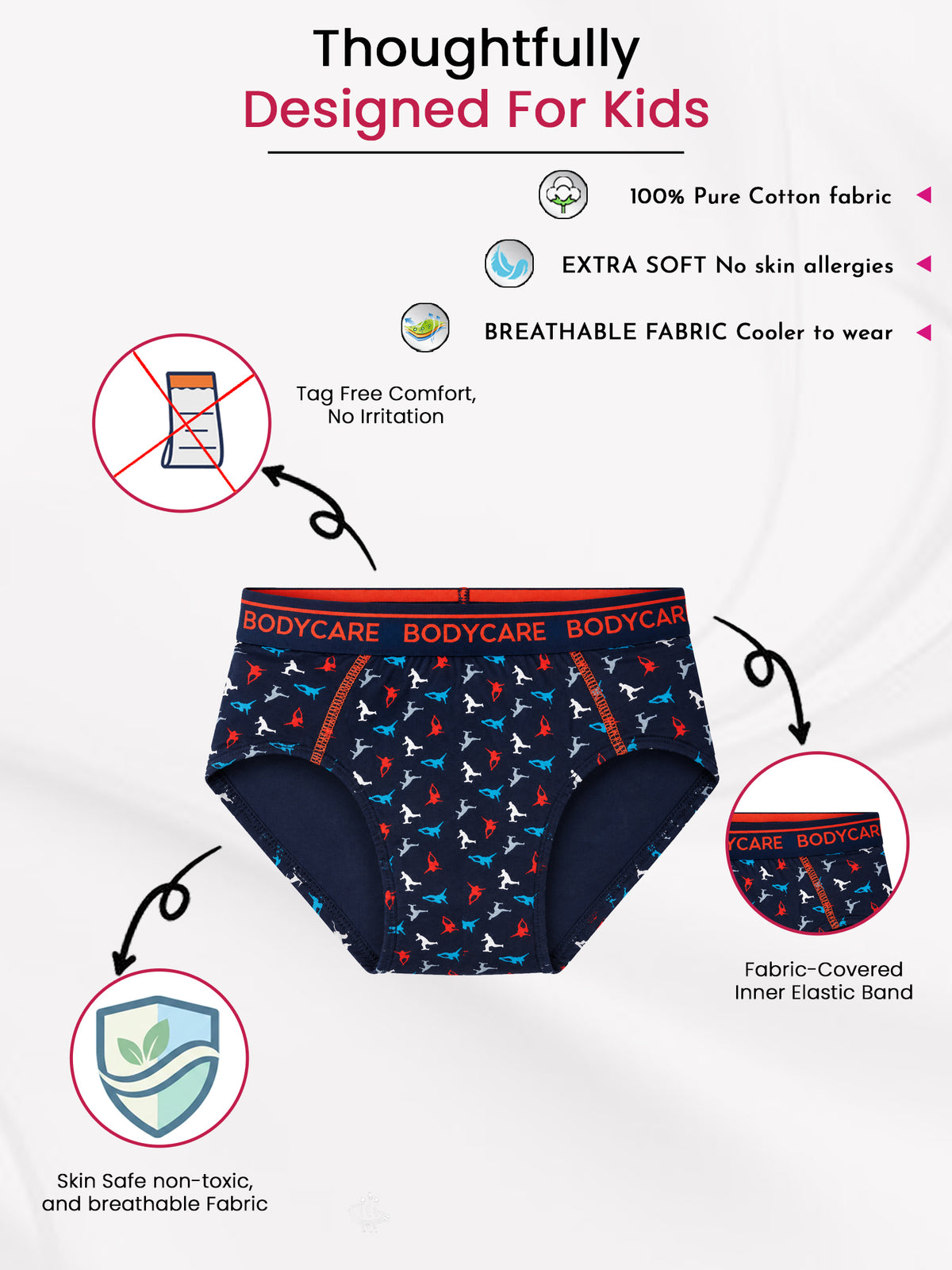 Boys Cotton Spandex Semi Long Briefs with Top Elastic for Everyday Innerwear Comfort and Regular Use - Pack of 2