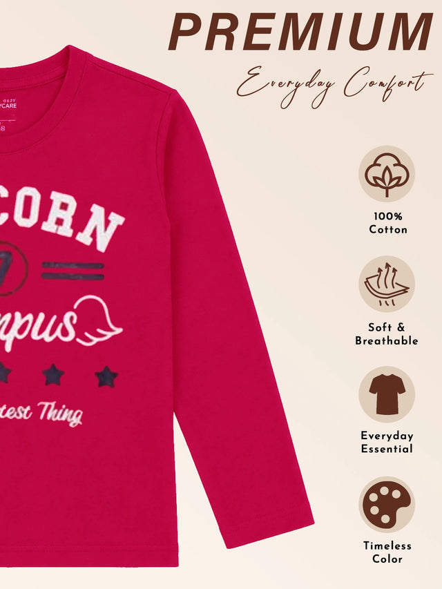 Girls Round Neck Full Sleeves Printed T-Shirt with Casual Styling, Easy Movement and Comfortable Regular Wear Appeal