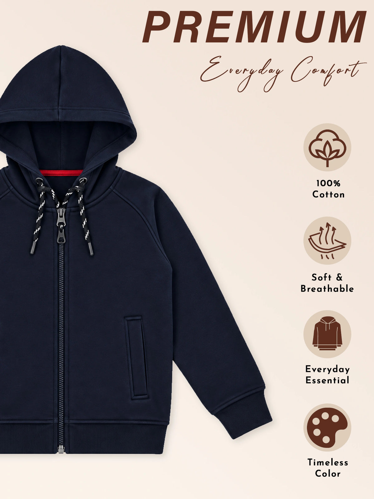 Boys Fleece Hooded Full Sleeve Top for Warm Casual Wear, Comfortable Coverage and Everyday Winter Use - Pack of 1