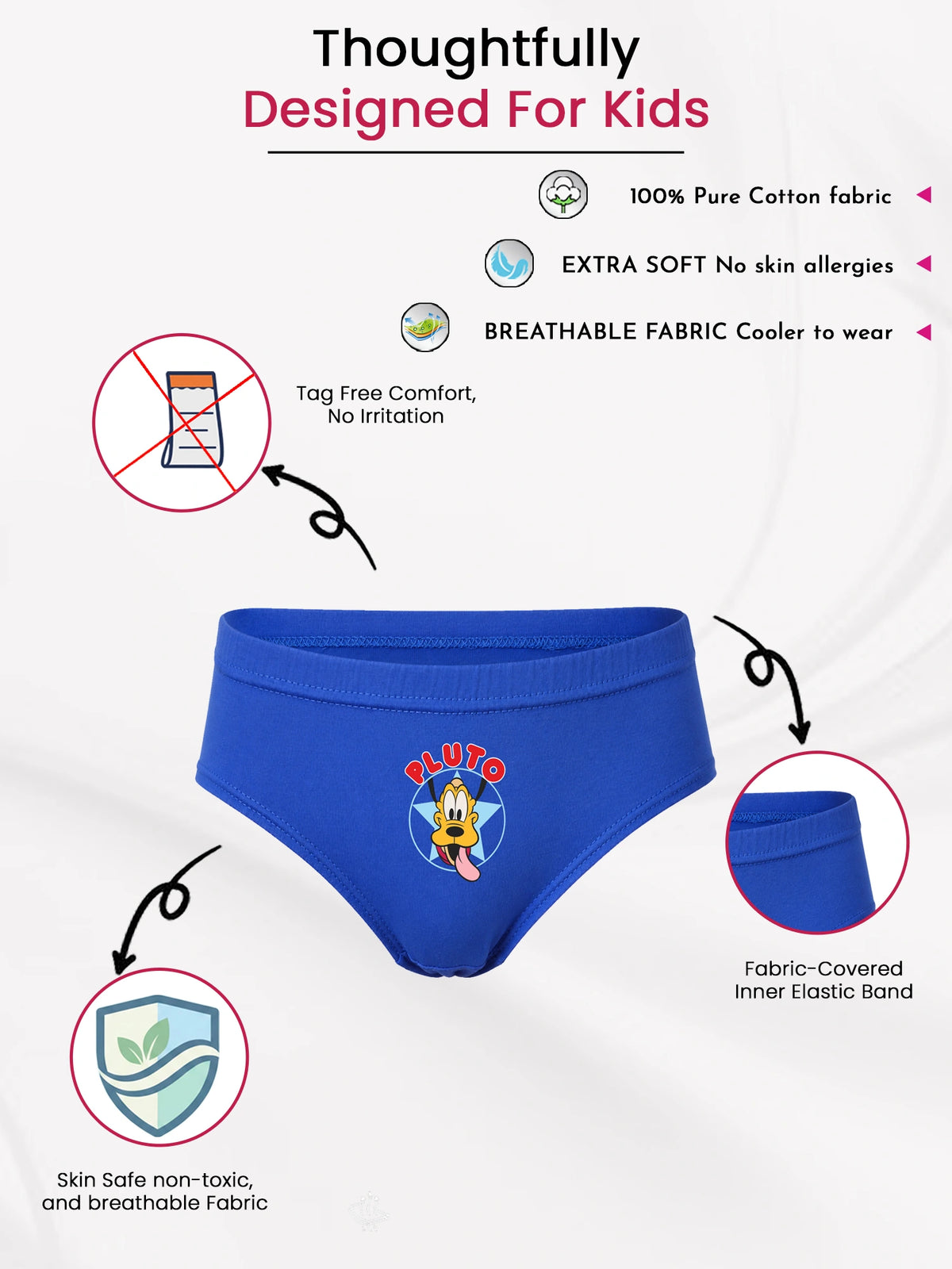 Boys 100% Cotton Brief with Inner Elastic for Soft Everyday Innerwear Comfort and Regular Use - Pack of 3