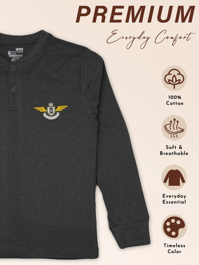 Boys Cotton Solid T-Shirt with Round Neck Full Sleeves for Casual Wear, Layering and Regular Wardrobe Use