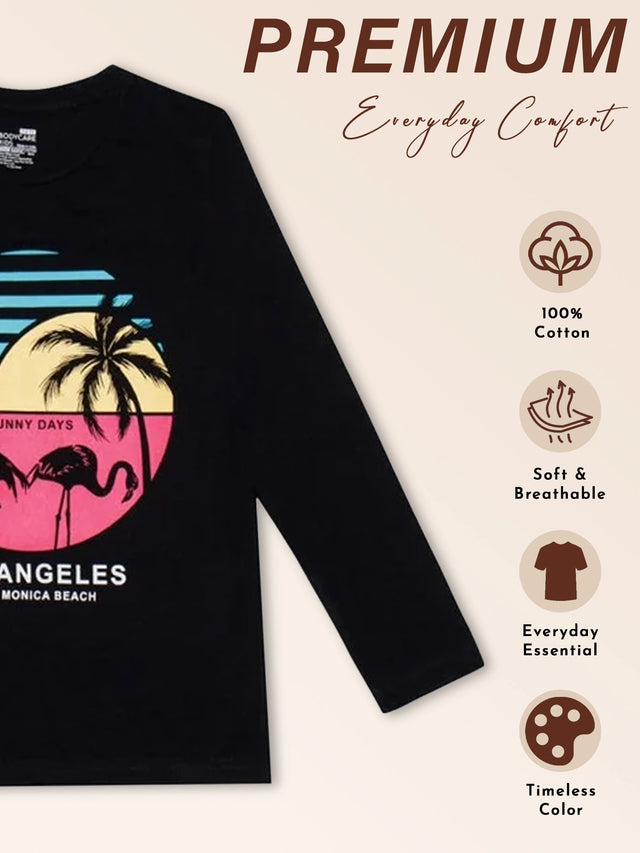 Girls Round Neck Full Sleeves Printed T-Shirt with Casual Styling, Easy Movement and Comfortable Regular Wear Appeal