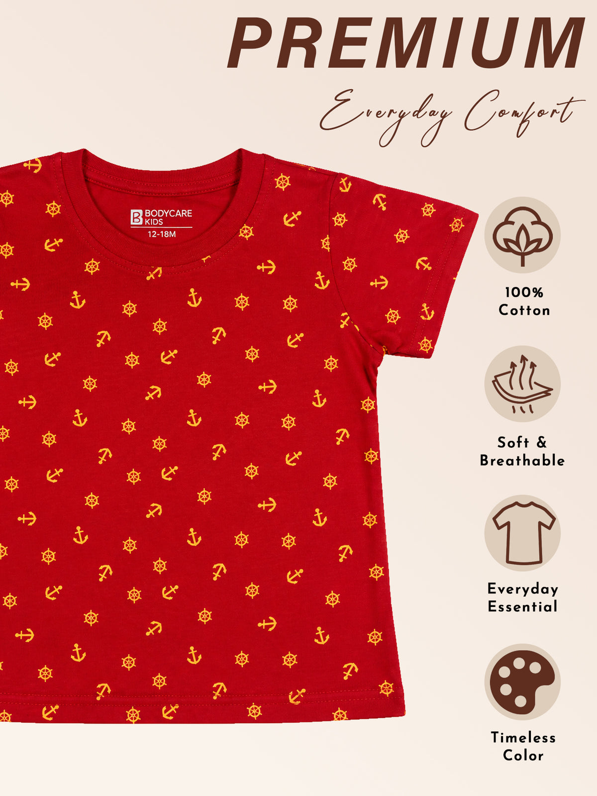 Baby Boys 100% Cotton Round Neck Half Sleeve Printed T-Shirt with Breathable Fabric and Regular Fit - Pack of 1