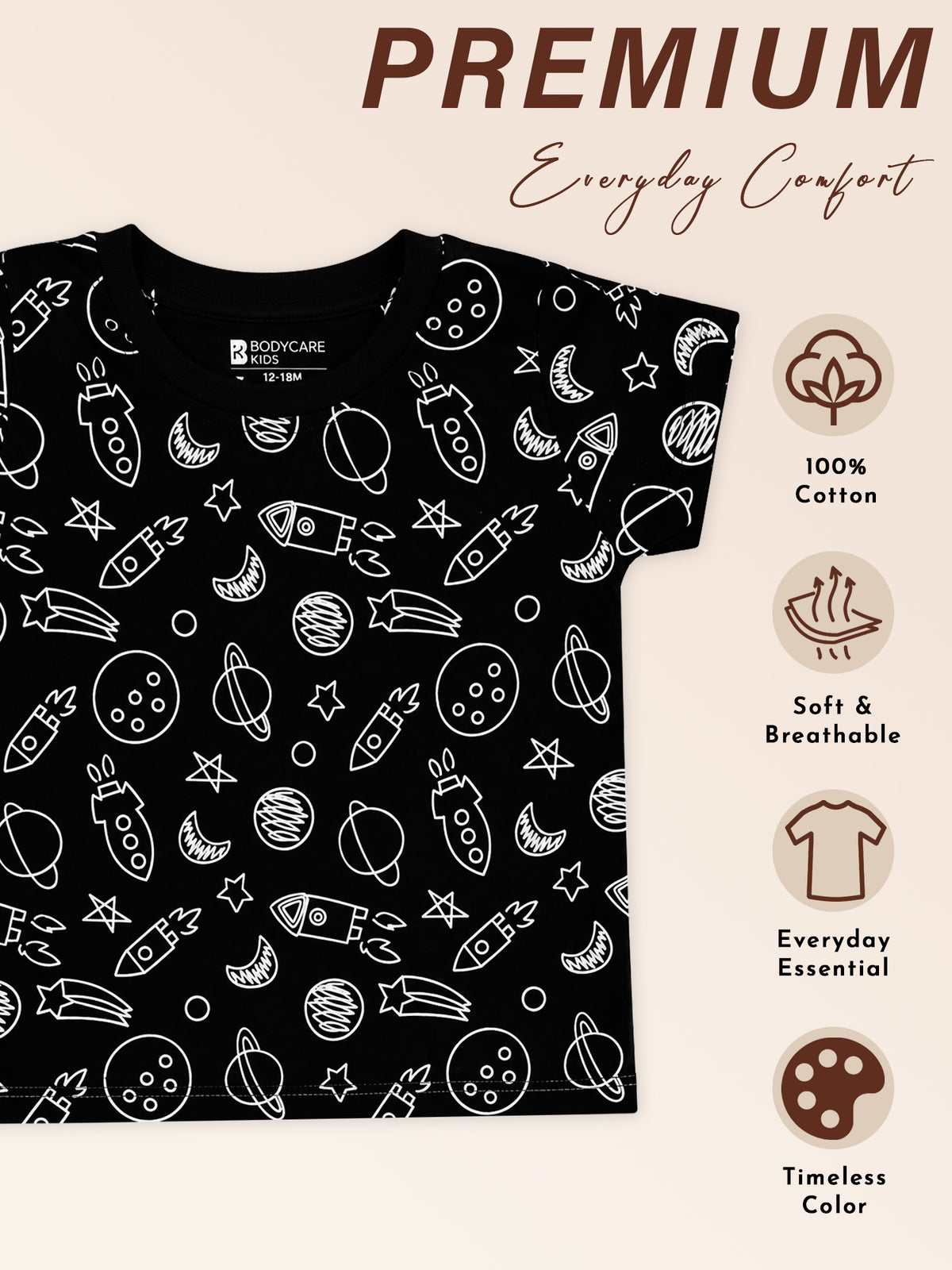 Baby Boys 100% Cotton Round Neck Half Sleeve Printed T-Shirt with Breathable Fabric and Regular Fit - Pack of 1