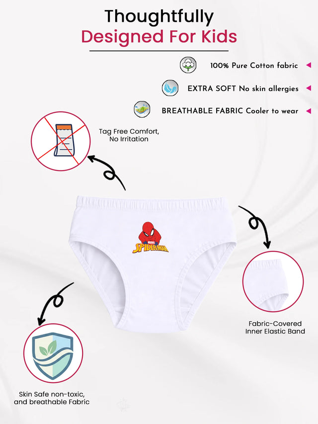 Baby Boys Spiderman 100% Cotton Brief with Inner Elastic and Durable Waistband for Everyday Innerwear - Pack of 5