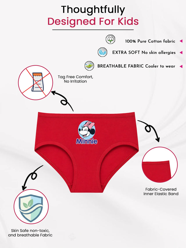 Girls Minnie & Friends Innerwear Panty 100% Cotton Soft Skin Friendly for Everyday Comfort and Easy Fit - Pack of 3