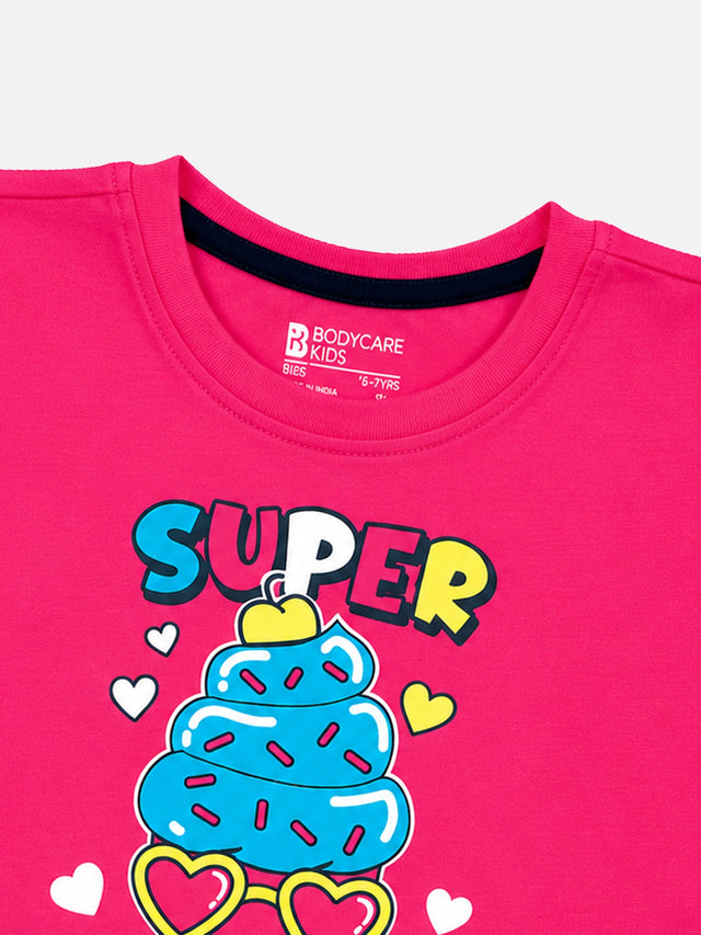 Baby Girls Round Neck Half Sleeve T-Shirt for Casual Wear, Easy Movement, Everyday Comfort and Regular Wardrobe Use