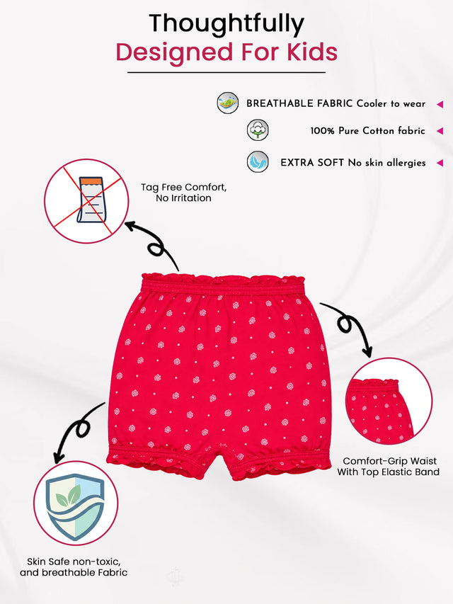 Girls 100% Cotton Bloomer with Attached Elastic for Everyday Innerwear Comfort and Easy Movement - Pack of 3
