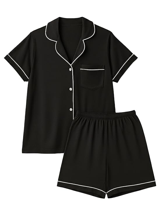Women's Single Jersey Night Suit - Black - XL